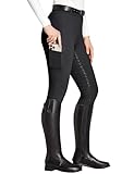 FitsT4 Sports Reitleggings Damen Reithose Silikon vollbesatz mit Handytasche und Gürtelschlaufen für Reitsport Pferdetraining,Schwarz,M