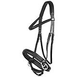 Marengos - Trensenzaum Soft gebisslos Comfort | Trense aus Leder & mit anatomisch geformtem Genickstück | Zaumzeug mit Zügel & Edelstahlbeschlägen | Größe Pony | Pferde Zubehör in schwarz