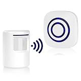 AXFEE Durchgangsalarm, Beweungsklingel Set mit 1 Elektronischem Plug-in-Empfänger＆1 PIR-Bewegungssensor-Detektor, Drahtlose Bewegungssensor mit 38 Klingeltönen, 3 Lautstärkestufen＆Blau LED Anzeige