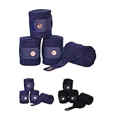 Marengos - Fleecebandagen Modern Rosé (4er Set) 300 cm | elastische Bandagen fürs Pferd mit Klettverschluss, roségoldenem Metallplättchen & Antipilling-Fleece | Pferde-Beinschutz in Nachtblau
