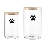 Geyecete Set von 2 Glas Hund Leckerlidose,4L+2L Hunde Katzen Futterbehälter mit Holz Deckel, Versiegelter Futteraufbewahrung für Hunde und Katzen,Hundekeksbehälter
