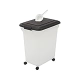 Iris Ohyama Hundefutter Aufbewahrung mit Rollen, 45L/15kg, Schwarz, Luftdichte Futterbox, Trockenfutter, Futterbehälter, Für Hunde, Katzen, Tierfutterbehälter, Schaufel, BPA-frei, Futtertonne, ATS-L