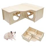 TMZELOA Mehrkammernhaus Hamster aus Naturholz – 3-Zimmer Hamsterhaus Holz wasserfest, Hamster Versteckhaus sicher und ungiftig, Hamster Haus klein für Zwerghamster Goldhamster Rennmaus