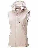 33,000ft Damen Softshell Westen mit Abnehmbare Kapuze Fleece Gefütterte Ärmellose Jacke Wasserdichte Winddichte Sportwesten Vest mit 5 Taschen für Reiten Laufen Wandern Hellkahki S