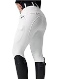 FitsT4 Sports Reithose Damen Reitleggings Silikon Vollbesatz Reithose Stretch Reiten Hosen Sommer mit 3 Seitentaschen und Gürtelschlaufen