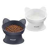 MateeyLife Katzennapf Erhöht, 2 Stück Erhöhter Futternapf Katze mit 15 Grad Neigendem Design, Fressnapf Katze für Katzen Hunde Welpe Futter, Katzen Futternapf gegen Schnurrhaarmüdigkeit, Weiß & Grau