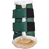 RL24 - Gamaschen Comfort – Pferdegamaschen mit weichem Teddyfutter & Klettverschlüssen – anatomisch geformt & stoßabsorbierend – Gamaschen für Pferde in dunkelgrün – Größe M