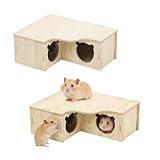 ASOUUNLD Hamsterhaus Holzhaus Hamster Eckhaus Mit 3 Zimmern Hamster Verstecken Käfig Mehrkammernhaus für Meerschweinchen Zwerghamster Goldhamster Mäuse Degus und Kleintiere(22.5x17.8x8cm)