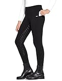 FitsT4 Sports Winterreithose Kinder Winter Reitleggings Mädchen Silikon Vollbesatz Thermo Reithose mit Handytasche und Taschen Schwarz M