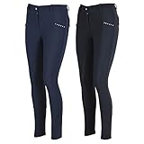 Lazura - Damen Winter Reithose Tatjana | Vollbesatz aus Silikon | Reiterhose mit 2 seitlichen Handytaschen | dunkelblaue Vollbesatzreithose | Reitbekleidung in Größe 38