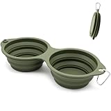 SLSON Hundenäpfe Faltbare Integrierter Reisenapf ohne Plastikrand 2 in 1 Haustierfutter Schüssel für Wandern Camping, Grün