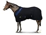 Horses, Stalldecke aus Baumwolle, Modell Maddy 2, leicht und atmungsaktiv, für Frühling und Sommer, mit Riemen und Schweiflasche, Größen (155 cm, schwarz/blau)