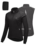 33,000ft Fahrradjacke Damen Wasserdicht Atmungsaktiv Sommer UV-Schutz Leicht Fahrradweste mit Abnehmbaren Ärmeln Fahrrad Reflektierend Regenjacke Frauen Schwarz XL
