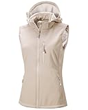 33,000ft Damen Softshell Westen mit Abnehmbare Kapuze Fleece Gefütterte Ärmellose Jacke Wasserdichte Winddichte Sportwesten Vest mit 5 Taschen für Reiten Laufen Wandern Hellkahki S