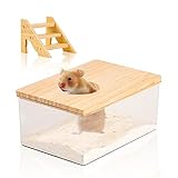 Transparenter Acryl Hamster Sandbad Box: Quadrat Badezimmer Mit Naturholzabdeckung, Treppe Für Mäuse, Lemminge, Rennmäuse, Kleintiere Oder Andere Kleine Haustiere