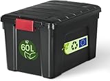 Iris Ohyama, Große Kunststoff-Aufbewahrungsbox, 60L, Garagen-box, Schwarz, Stapelbar, Robuste Schnappverschlüsse mit Griffen, SIA-60