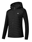 MoFiz Damen Fleecejacke Sweatjacke Hybridjacke Wanderjacke Atmungsaktiv Full Zip Jacke mit Reißverschlusstasche Schwarz 2XL