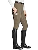 FitsT4 Sports Reitleggings Damen Reithose Silikon vollbesatz mit Handytasche und Gürtelschlaufen für Reitsport Pferdetraining,Dunkelbraun,S