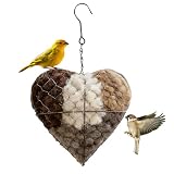 Handgefertigtes Vogelnest Herz, Aufhängen Futterspender Vögel, Vogel Nistmaterial Halter Set mit Metall Nachfüllbar Käfig Baumwolle, Kolibri Nistmaterialhalterung Unterschlupf für Garten Terrasse