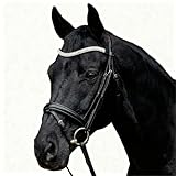 Pferdelinis Geschwungener Stirnriemen mit funkelnden Kristallen in Silberoptik – sorgt für einen stilvollen und glamourösen Auftritt im Training und auf dem Turnier (Schwarz-Weiss, Warmblut (Full))