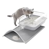 ASOBEAGE Katzenstreu-Matte: doppellagiges Wabendesign - erleichtert das Aufsammeln von Katzenstreu und die Reinigung, wasserdicht, kratz- und rutschfest, tierfreundlich (61 * 38cm, grau)