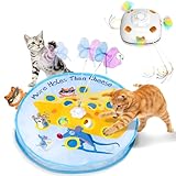GoldenSun Katzenspielzeug, 5-in-1 Interaktives Katzenspielzeug für Wohnungskatzen, Automatisches Klopfspiel, Fliegender Fisch, Katzenangel und Bewegliche Feder
