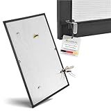 Juskys® Fliegengitter Fenster Alurahmen 100x120 cm (Grau) – Insektenschutz Spannrahmen ohne Bohren, Einhängen – Mückenschutz Fliegennetz Moskitonetz Mückennetz Fenstergitter mit Rahmen
