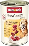 animonda GranCarno Adult mit Geflügelherzen (6 x 400 g), Hunde Nassfutter für ausgewachsene Tiere, Nassfutter für Hunde mit 100% frischen, fleischlichen Zutaten, Hundefutter ohne Getreide