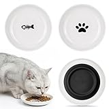 WGIDSKKI Keramik Katzennapf 3er Set, Rutschfester Gummiboden Futternapf für Katzenteller, Flacher Keramik Napf, Robuster Katzen, Katzennäpfe für Futter und Wasser, Ideal für Katzen-Liebhaber