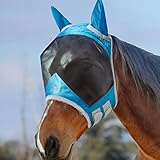 Harrison Howard CareMaster Pro Luminous Pferde Fliegenmaske UV-Schutz Fleece-Polsterung mit Ohrenschutz Dresden Blau Warmblut (L)