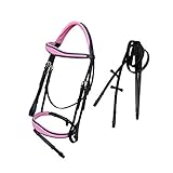 Exion Pink English Trense für Pferde | Anatomische Trense Nasenriemen & Stirnband Springende englische Trense mit Blitz | Royal English Trense