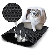 Katzenklo Matte, 60x45 cm Katzenstreu Matte, Doppelte Schichte Non-Slip wasserdichte Entwurf Katzenmatte Katzenklo, Bienenwabe Matte Katzentoilette, Cat Litter Mat Streu Kontrolle(Schwarz)