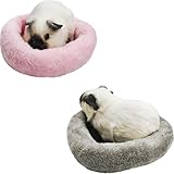 Docache 2-er Set Kuschel-Bett für Kleintiere - 14/20 cm, kuschelig-weiches Plüsch-Nest für Hamster, Meerschweinchen, Igel & Co – waschbar (Rosa und grau, S)