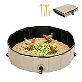 Staubbad für Hühner 80x20cm, Hühner Sandbad Faltbar, Robustes PVC Hühnerstaubbad mit 4 Erdankern, Tragbare Sandbadewanne für Hühnerstall Zubehör, Hühnerstaubbadbehälter Leicht zu Reinigen