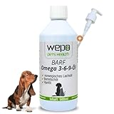 WEPO 3-6-9 Barf Hunde-Öl 500ml - Premium Barföl Hund Omega 3 6 9-100% natürlich & hochdosiert, Fell- Haut- Haar-Öl (500ml + Pumpdosierer)