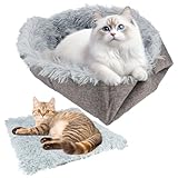 2 in 1 Plüsch Weich Katzenkissen, 61x51cm Haustierbett, Grau Katzenkorb zum Schlafen, 2 in 1 für Katzenbett Sofa, Hundekörbchen Kleine Hunde, Waschbar, für Welpen, Kätzchen und Andere Kleintiere