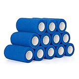 12 Roll Selbstklebender Verband 10cm Kohäsive Bandage Selbsthaftende Haftbandage Verband Elastische Binde für Finger, Hand Cohesive Bandage Fixierverband Pet Vet Wrap für Pferd Dog Bandagen (Blau)