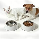 2er-Set Futternäpfe für Katzen & Hunde - Edelstahl 400ml - rutschfest & Auslaufsicher - Minimalistisches Design in Cremeweiß