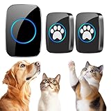 Busteelight A10 Katzenklingel & Hundeklingel – Kabellose Türklingel, 300 m, LED, 60 Melodien, Wasserdicht, Buzzer Hund, Katzenglocke, Katzen Klingel Tür Außenbereich (2 Klingeltaster + 1 Empfänger)