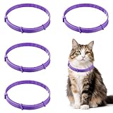 4 Stück 38 x 1 cm Beruhigungshalsband für Katzen, Anti Stress Halsband Katze, Halsband für Katzen, Verstellbar, Wasserabweisend, für Kätzchen und Erwachsene Katzen, Violett