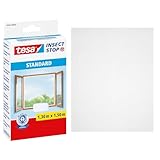 tesa INSECT STOP Klett Fliegengitter für Fenster - Insektenschutz mit Klettband, zuschneidbar - Mückenschutz ohne Bohren - 1 x Fliegen Netz - 130 cm x 150 cm - Weiß