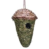 Vogelhaus aus – rustikales Vogelheim-Ornament, hängende Nist-Rückzugsstruktur | Konstruktionsmerkmal aus atmungsaktiven Naturfasern, Vorteil der Sitzstange