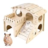 Vegena Hamster Eckhaus, Holz Hamsterhaus, 2 Etagen Hamster Käfig Versteck Ecketage Dekor Zubehör für Zwerghamster, Rennmäuse, Degus, Stachelmäuse