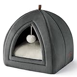 Bedsure Katzenhöhle große Katzen Dunkelgrau - Faltbare Katzenbett mit waschbaren Kissen, Katzenzelt für Kätzchen kleine, mittelgroße Haustier, weiches und warmes Katzenhaus für drinnen, 38x38x38cm