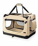 lionto Hundetransportbox faltbar für Reise & Auto, 70x52x50 cm, stabile Transportbox mit Tragegriffen & Decke für Katzen & Hunde bis 15 kg, robuste Hundebox aus Stoff für klein & groß, beige