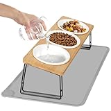 Otauoaea Katzennapf Erhöht -3er Set Futternapf Katze aus Keramik mit Napfunterlage Silikon,Ergonomischer Futterstation 15°gekippte Katzen Hundenapf,Fressnapf und Wassernapf für Katzen und kleine Hunde