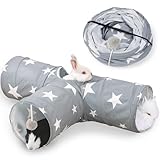JanYoo Bunny Kaninchen Tunnel 3-Wege Meerschweinchen-Tunnel Hasen Spieltunnel Faltbarer Kleintier Aktivität Tunnel für Kaninchenversteck, KleintierAktivitätsrohr, Spielzeug