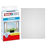 tesa Insect Stop Klett Fliegengitter für Fenster - Insektenschutz mit Klettband, zuschneidbar - Mückenschutz ohne Bohren - 1 x Fliegen Netz - 110 cm x 130 cm - Anthrazit