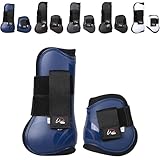 RL24 - Gamaschen & Streichkappen (4er Set) | Pferdebeinschutz mit Klettverschluss | weich gefüttert, anatomisch geformt & stoßabsorbierend | Pony & Pferde Zubehör in Dunkelblau f. Warm- & Vollblut