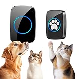 Busteelight A10 Katzenklingel & Hundeklingel – Kabellose Türklingel, 300 m, LED, 60 Melodien, Wasserdicht, Buzzer Hund, Katzenglocke, Katzen Klingel Tür Außenbereich (1 Klingeltaster + 1 Empfänger)